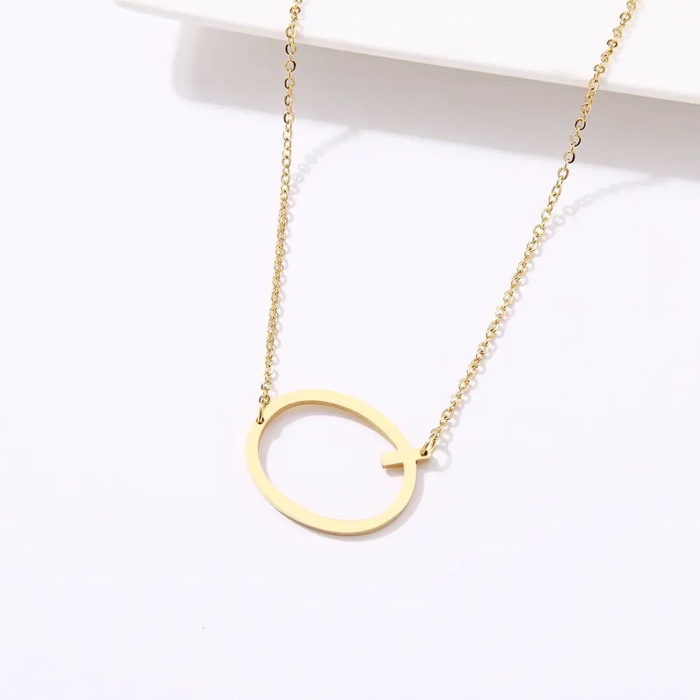 ◾️18k Gold Plated Sideways Initial Letter “Q”Pendant Necklace
